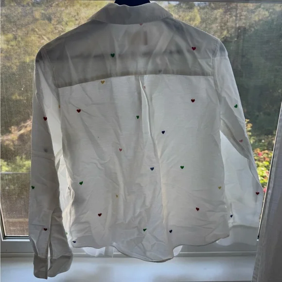 Sezane Tomboy Shirt Embroidered Hearts - Size 2 - Picture 3 of 9